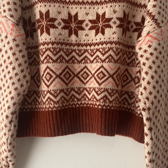 American Eagle NWT Mock Neck Cropped Fair Isle Pullover Close Knit Sweat… - Picture 9 of 12